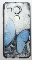 Силиконов гръб ТПУ за LG Nexus 5X сив със синя пеперуда